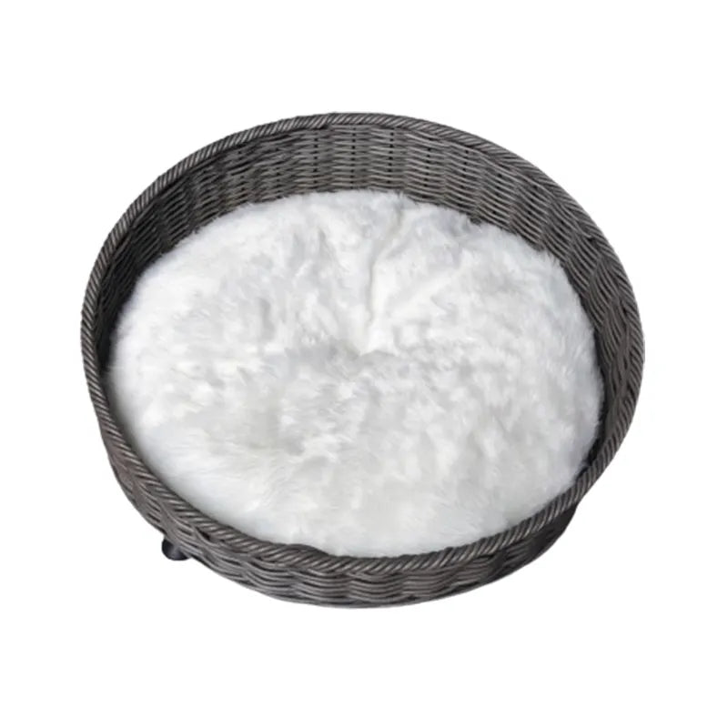 Oehid Round Rattan Pet Sleeping Bed Cat Dog Bed with Soft Cotton