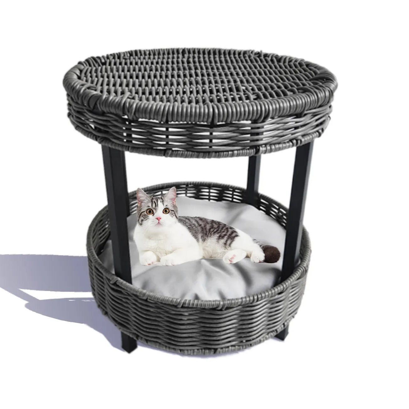 Oehid Rattan Pet Bed Cat Dog Donut House with Soft Cushion