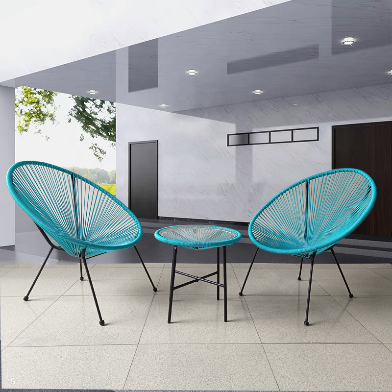 Oehid Outdoor Acapulco Chair Set Oval Rattan Chair ,Glass Top Table and 2 Chairs