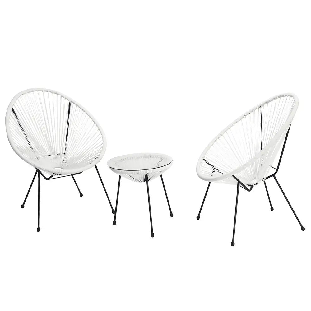 Oehid Outdoor Acapulco Chair Set Oval Rattan Chair ,Glass Top Table and 2 Chairs