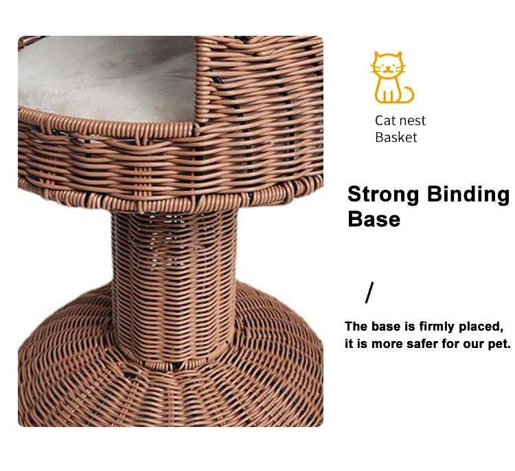 Oehid Rattan Wicker Elevated Cat Bed Standing Cat Sleeping Bed Cat Tree House