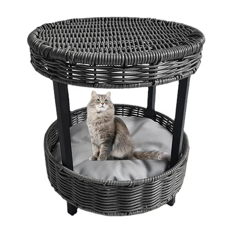 Oehid Rattan Pet Bed Cat Dog Donut House with Soft Cushion