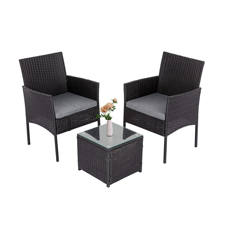 Oehid 3 Pieces Patio Rattan Wicker Chair Conversation Set with Coffee Table