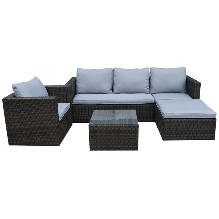 Oehid 5 Pieces Rattan Sofa Set Outdoor Patio Furniture with 4 Pillows and Coffee Table