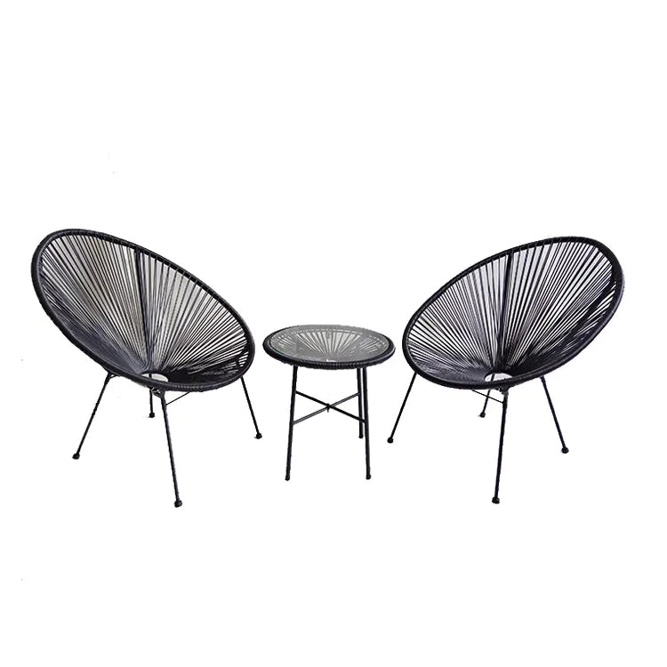 Oehid 3-Piece Rattan Furniture Set Acapulco Chair Set with Glass Tabletop Table