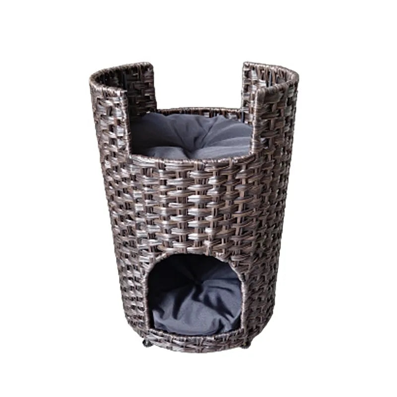 Oehid Hand Woven Bunk Cat Bed Rattan Cat Tower Pet Cave House