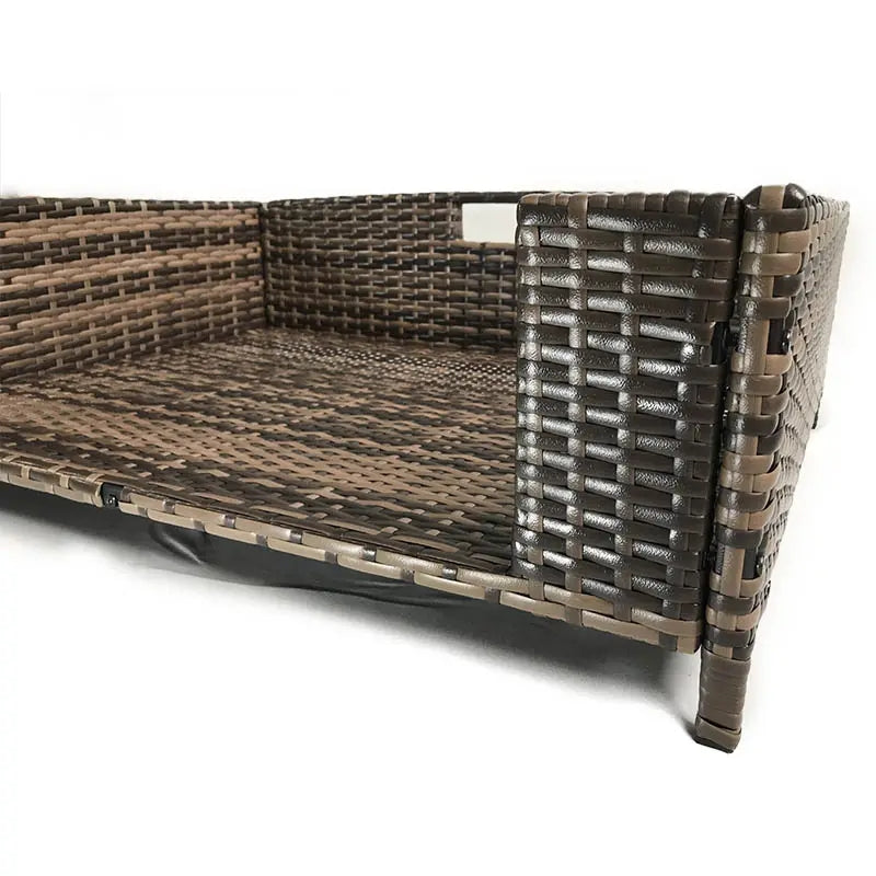 Oehid Rattan Pet Sofa Bed Raised Wicker Dog House with Soft Washable Cushion