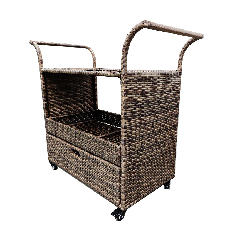 Oehid Outdoor Rolling Rattan Trolley Cart With Shelves Wicker Bar Table Cart