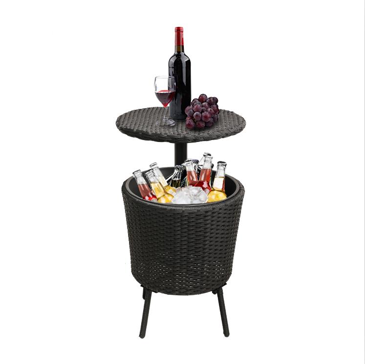 Oehid Outdoor Patio Ice Cooler Table Adjustable Height Rattan Wicker Bar Table Ice Bucket