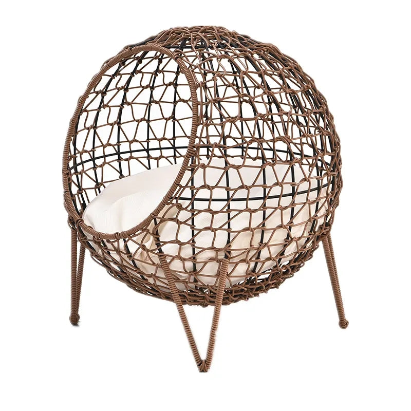 Oehid Elevated Wicker Cat Cave Nest Kitten House Rattan Round Condo