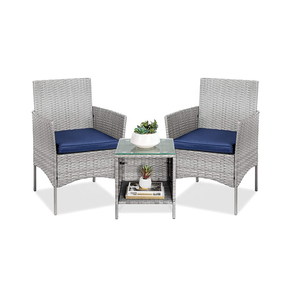 Oehid 3 Pieces Patio Rattan Wicker Chair Conversation Set with Coffee Table