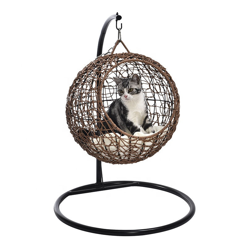 Oehid Cat Swinging Hammock Elevated Cat Swing Bed Handmade Rattan Cat Hanging Nest