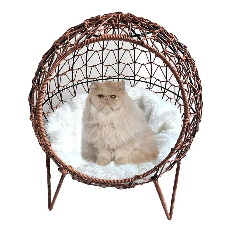 Oehid Elevated Wicker Cat Cave Nest Kitten House Rattan Round Condo