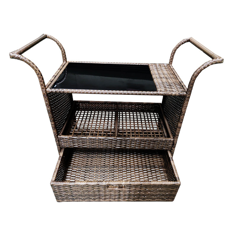 Oehid Outdoor Rolling Rattan Trolley Cart With Shelves Wicker Bar Table Cart