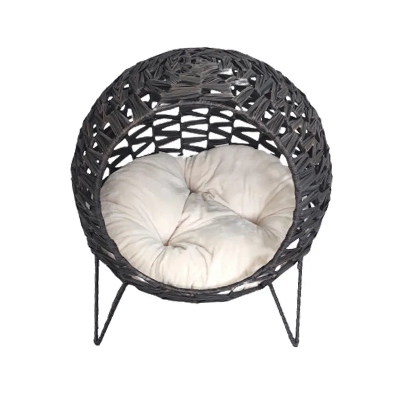 Oehid Elevated Wicker Cat Cave Nest Kitten House Rattan Round Condo