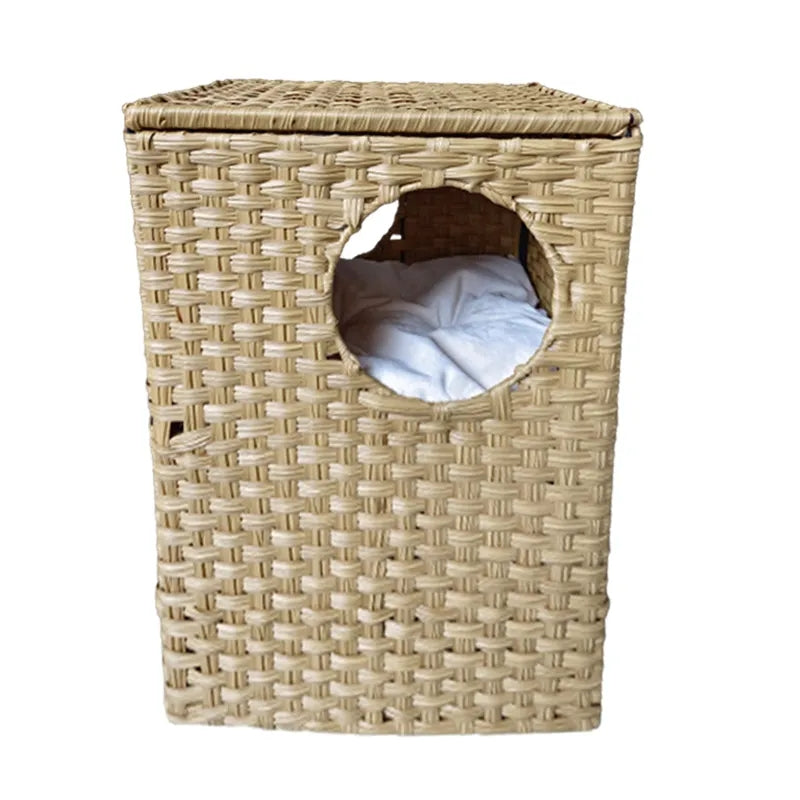 Oehid Foldable Cat House Rattan Pet Cage Cat Bed Condo with Cushion