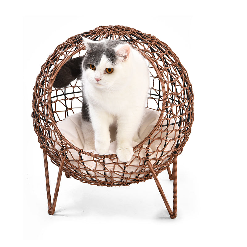 Oehid Elevated Wicker Cat Cave Nest Kitten House Rattan Round Condo