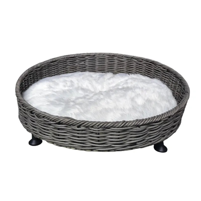 Oehid Round Rattan Pet Sleeping Bed Cat Dog Bed with Soft Cotton