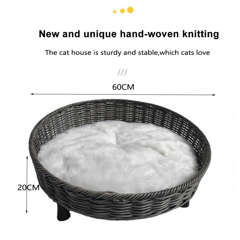 Oehid Round Rattan Pet Sleeping Bed Cat Dog Bed with Soft Cotton