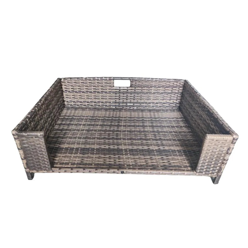 Oehid Rattan Pet Sofa Bed Raised Wicker Dog House with Soft Washable Cushion