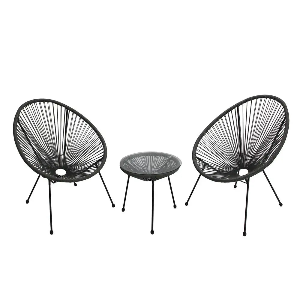 Oehid Outdoor Acapulco Chair Set Oval Rattan Chair ,Glass Top Table and 2 Chairs