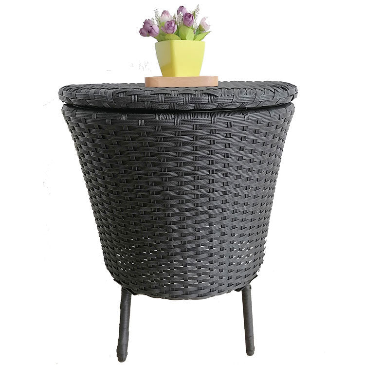 Oehid Outdoor Patio Ice Cooler Table Adjustable Height Rattan Wicker Bar Table Ice Bucket