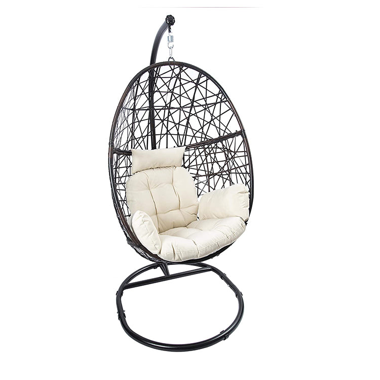 Oehid Wicker Tear Drop Hanging Chair Indoor & Outdoor Swing Chair with Cushion & Pillow