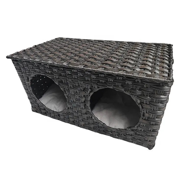 Oehid Handmade Rattan Cat House Cat Bed Tunnel Pet Cat Condo with Cushions