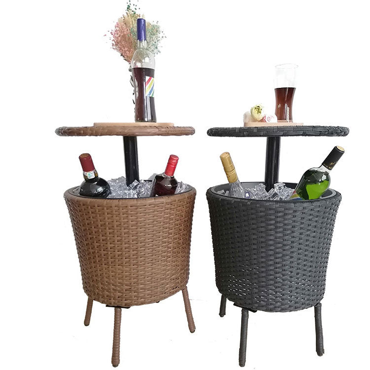 Oehid Outdoor Patio Ice Cooler Table Adjustable Height Rattan Wicker Bar Table Ice Bucket