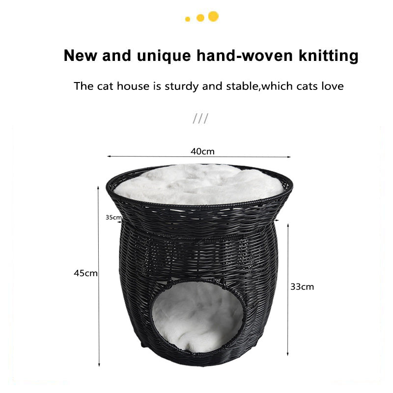 Oehid Handmade Wicker Round Pet Cat Bed Cage Bunk Cat House With Cushion