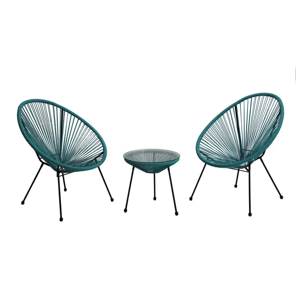 Oehid Outdoor Acapulco Chair Set Oval Rattan Chair ,Glass Top Table and 2 Chairs