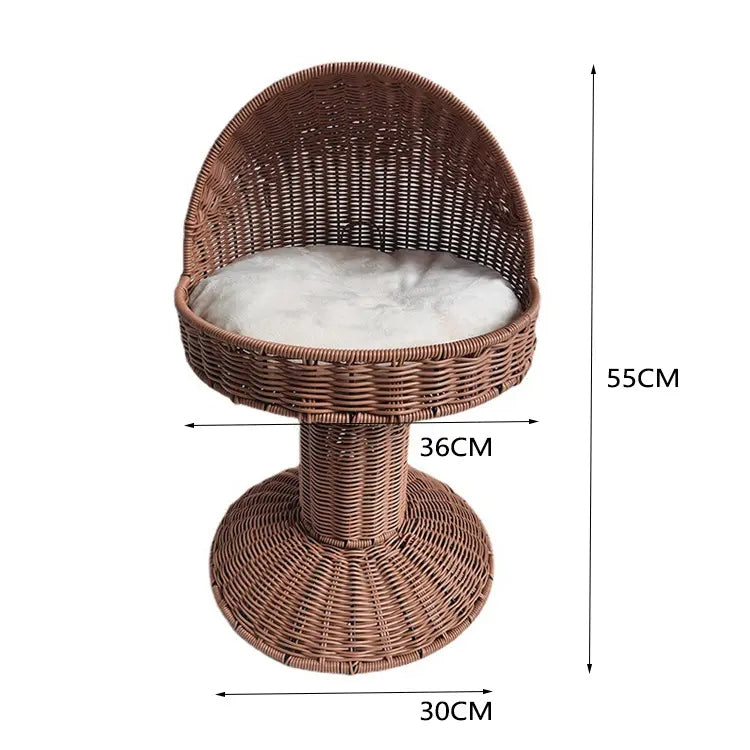 Oehid Rattan Wicker Elevated Cat Bed Standing Cat Sleeping Bed Cat Tree House