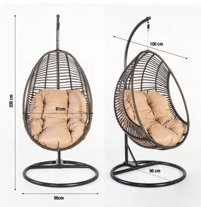 Oehid Wicker Tear Drop Hanging Chair Indoor & Outdoor Swing Chair with Cushion & Pillow