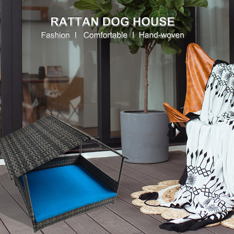 Oehid Handmade Rattan Pet House Orthopedic Dog Bed with Memory Foam Cushion