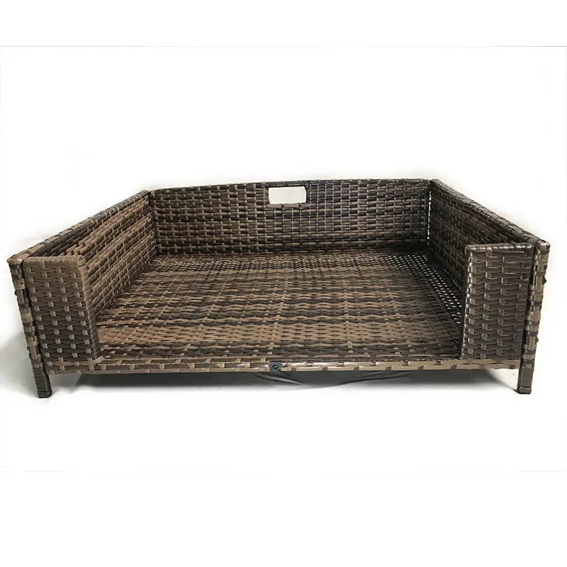 Oehid Rattan Pet Sofa Bed Raised Wicker Dog House with Soft Washable Cushion