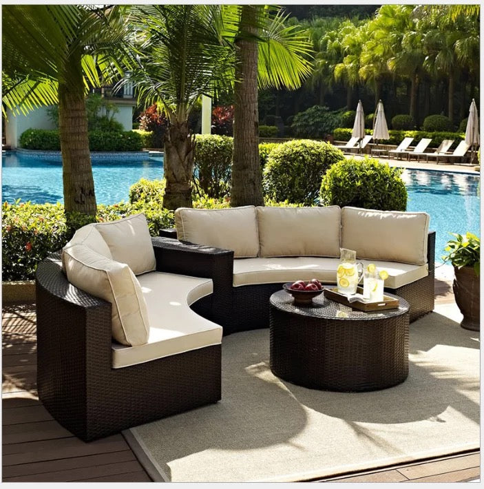 Oehid 4-Seater Round Shaped Garden Sofa Chair Set Wicker Sofa Balcony Patio Furniture