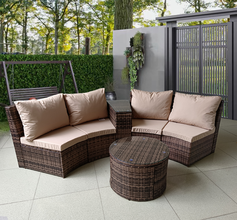 Oehid 4-Seater Round Shaped Garden Sofa Chair Set Wicker Sofa Balcony Patio Furniture