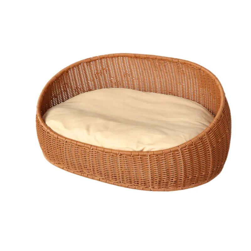 Oehid Rattan Dog Bed Large Dog House Cat Bed Daybed with Cotton Pad