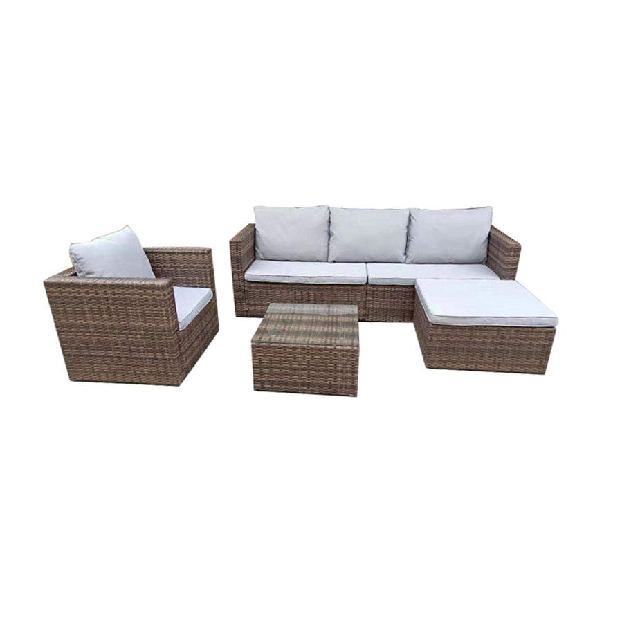 Oehid 5 Pieces Rattan Sofa Set Outdoor Patio Furniture with 4 Pillows and Coffee Table