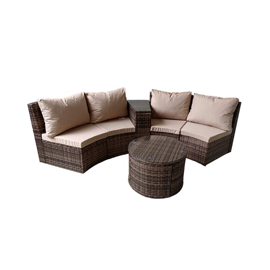 Oehid 4-Seater Round Shaped Garden Sofa Chair Set Wicker Sofa Balcony Patio Furniture